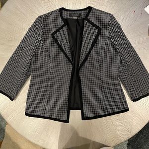 Kasper open Blazer Jacket Womens Black and White Houndstooth Retro Size 12